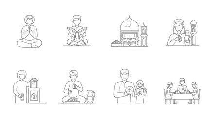 People engaging in various religious activities in a serene environment from different viewpoints