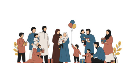 Obraz premium A diverse group of people gather together, celebrating a special occasion with joy and balloons, in a festive atmosphere from a straightforward view.
