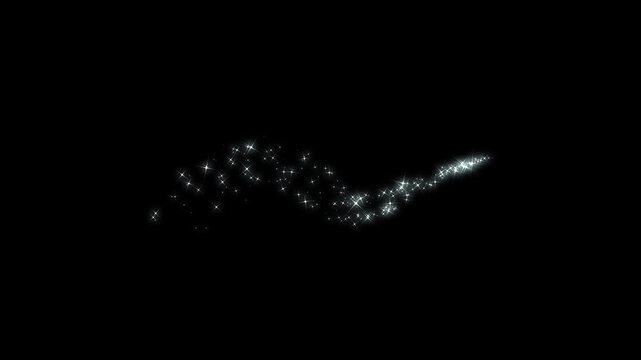 2D glitter star sparkle animation, white stars and bokeh lights sparkle, magic sparkles glitter line stars, pixie dust path, magic line dust, cartoon glitter on black screen background. 4k