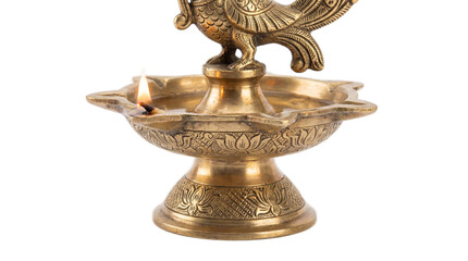 Fototapeta premium Traditional Indian Brass Oil Lamp with Peacock Design.