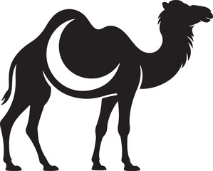 Camel Silhouette with Crescent Moon, Islamic Symbol, Desert Travel Icon
