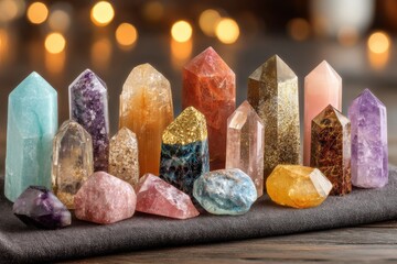Colorful Collection of Crystal Gemstones on Table