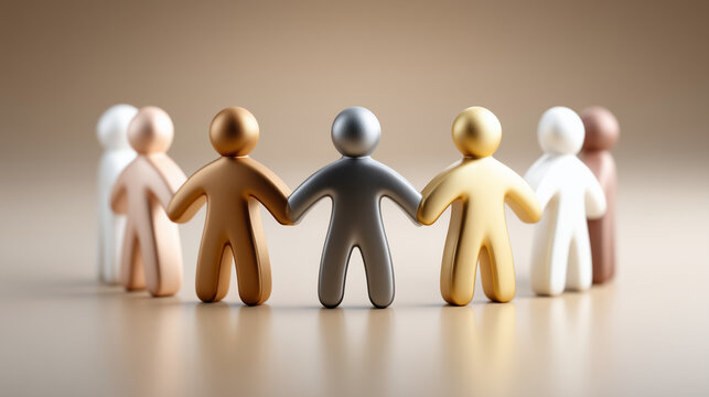 United in Strength: A diverse group of figures clasp hands, forming a circle that represents unity, cooperation, and community. Embracing values like inclusion and togetherness