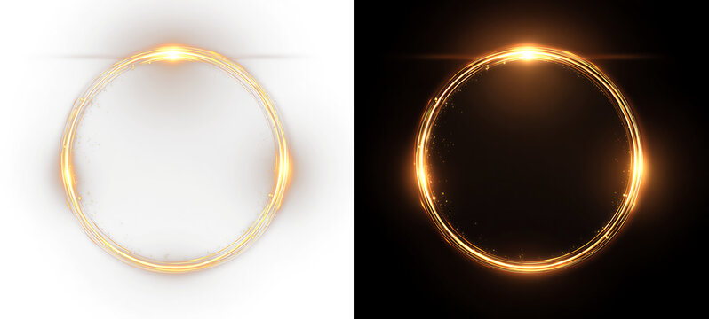 Premium Gold Glowing Round Frame with Shiny Glitter and Halo Light PNG