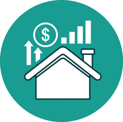 Obraz premium House icon with growing graph dollar sign and arrows symbolising real estate growth