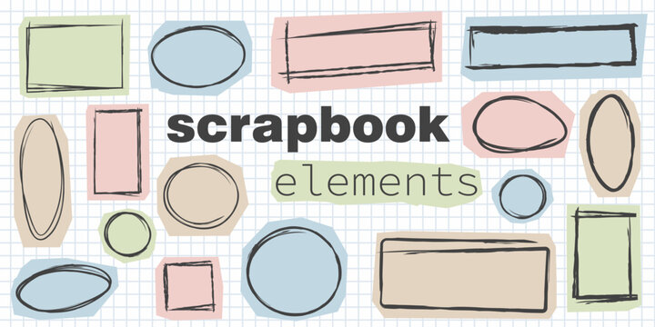 Vector scrapbooking elements: hand-drawn doodles and arrows on torn paper. A collection of random doodles and attention marks for journaling and creative design.