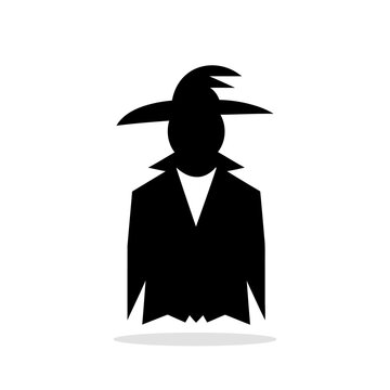 Black silhouette icon of a scarecrow in a hat and jacket. A concise vector illustration symbolizing autumn harvest or Halloween.