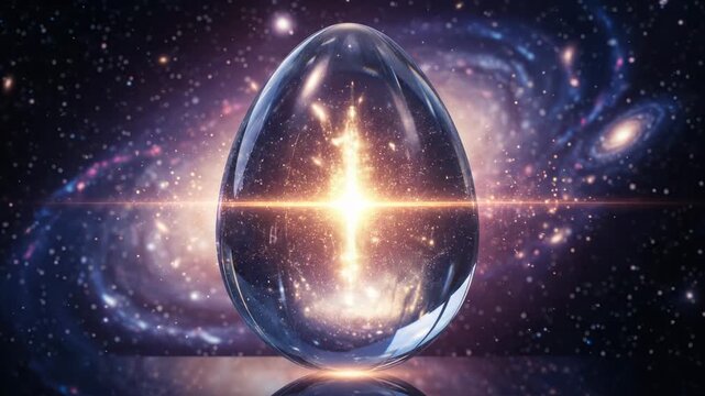 Mystical Crystal Egg with Sacred Geometry and Cosmic Galaxy Background
