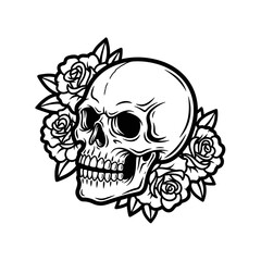 Fototapeta premium Skull and Roses Tattoo Style Illustration.