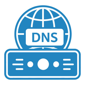 Blue DNS server icon with globe and computer hardware  network concept icon