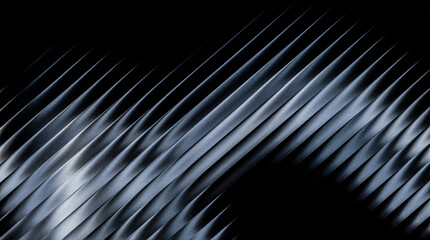 Grainy ribbed abstract background of dark, metallic, diagonal, wavy lines creating a textured, futuristic, or industrial pattern with strong contrast and shadows © Rahman