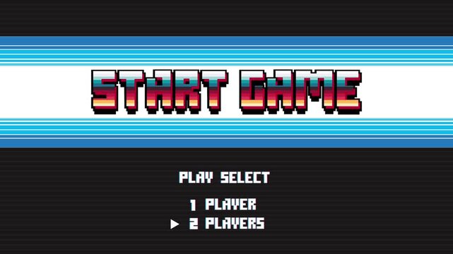 Pixel art Game Start screen. Retro 8 bit video games starting options with press start button.