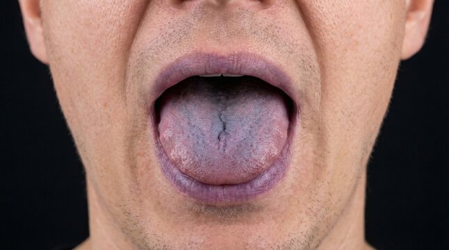 Purple Tongue Unusual Coloration with Medical Anomaly, and Health Condition.