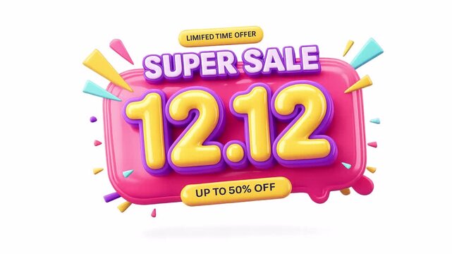 Animated video text "12.12 Super Sale" for social media advertising campaigns and promotional banners. on transparent or alpha background, 4K footage,