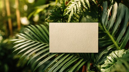 Blank Card on Lush Tropical Foliage Background