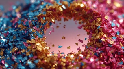 Colorful Glitter Explosion with Heart Shape Center