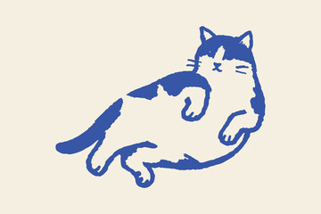 Lazy cat lying naive doodle thick marker vector illustration © Victoria