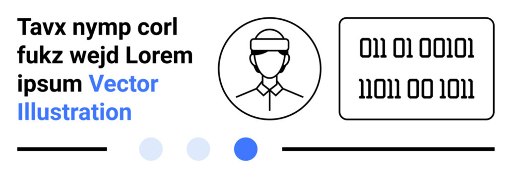 Profile avatar with a hat near binary code and text on a clean layout. Ideal for user profile, data security, coding, IT concept, digital services, web design, or simple landing page