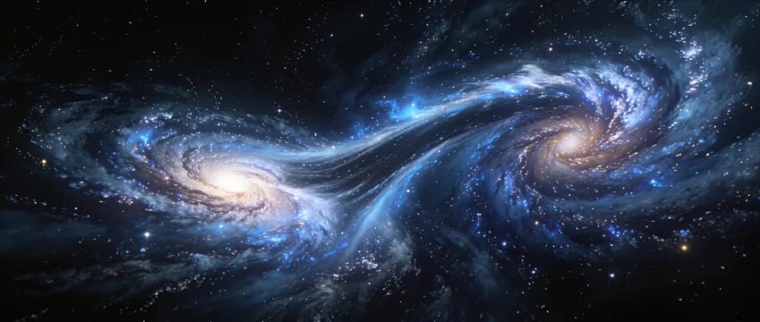 Spiral galaxy space blackhole nebula star cosmic dust deep sky fantasy light swirl glowing abstract collision powerful scene and cosmic blackhole collision deep space nebulous starfield swirl