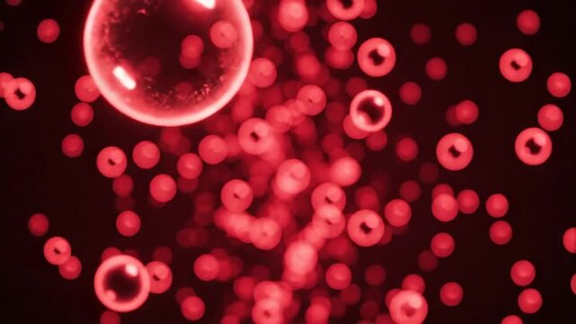 Abstract red bubble particles floating in dark background macro shot showcasing organic movement and visual interest