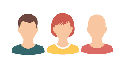 Obraz premium Three diverse user profile icons representing different individuals standing side by side for representation