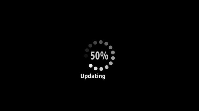 Uploading progress circle with text and ellipsis on black background indicator ring