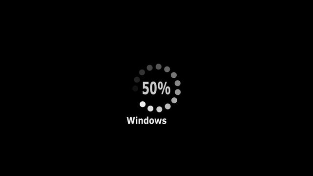 Windows progress circle with text and ellipsis on black background indicator ring
