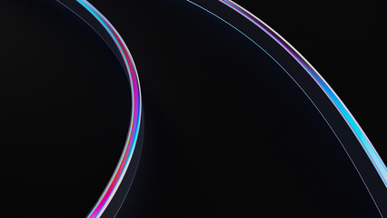 Futuristic abstract background with glowing iridescent lines swirling in the dark. Perfect for technology, science, and digital art concepts. 3d rendering illustration not AI