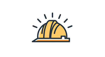 Fototapeta premium Yellow construction hard hat icon with light rays vector