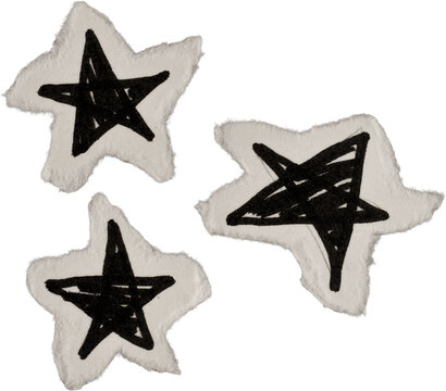 Black And White Vintage Ripped Paper Stars Doodle
