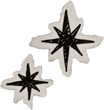 Black And White Vintage Ripped Paper Stars Doodle