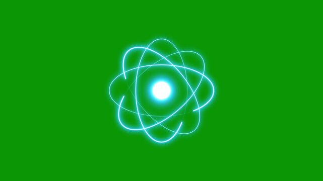 Abstract technology, Atomic Science Rotating Particle Electron Animation, science, engineering, artificial intelligence, Atomic structure, Atom structure with glowing particles green background. 4k