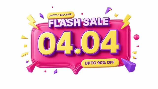 Animated video with the words "Special Offer 04.04 Flash Sale Up to 90% Off" for social media advertising campaigns and promotional banners, on a transparent or alpha background, 4K footage