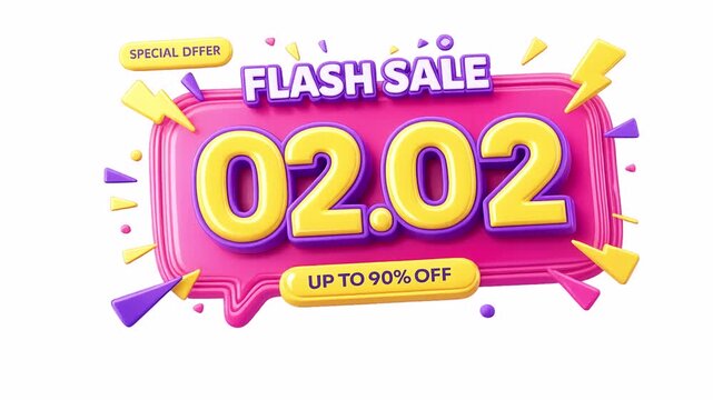 Animated video with the words "Special Offer 02.02 Flash Sale Up to 90% Off" for social media advertising campaigns and promotional banners, on a transparent or alpha background, 4K footage