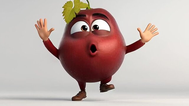 Surprised red apple character with open arms in cartoon style