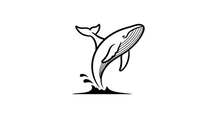 Fototapeta premium Black and White Whale Illustration Breaching Water.