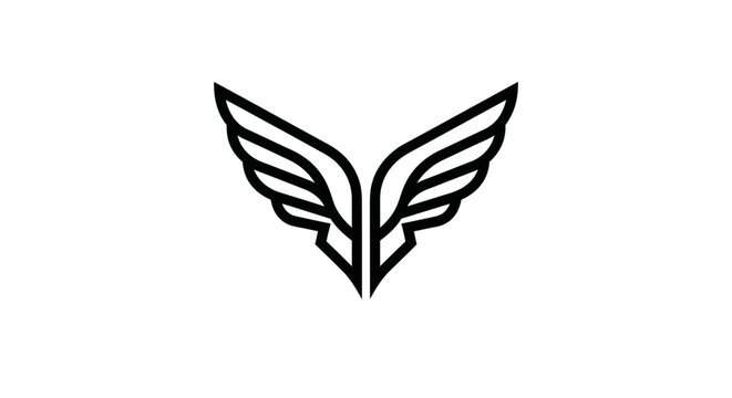 Stylized Black Wings Logo Design Element.