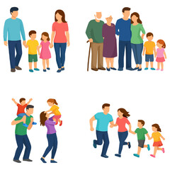Obraz premium Family walkingPiggyback ridePlaying with kidsRunning familyParentingLove and careHappy childhoodOutdoor activity