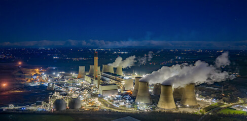 Drax Power Station East Yorkshire. UK fossil fuel and carbon capture generating electricity. Producing greenhouse gas and pollution affecting climate change © Chris Chambers