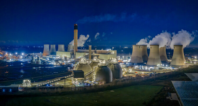 Drax Power Station East Yorkshire. UK fossil fuel and carbon capture generating electricity. Producing greenhouse gas and pollution affecting climate change