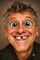 Lustiges Portrait von einem &auml;lterer Mann mit Zahnl&uuml;cke (Karikatur)