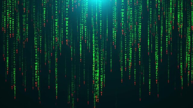 Dark matrix code rain for thriller productions, dark web content, and cyberpunk video games. Dramatic digital code falling effect. Seamless loop in 4K quality.