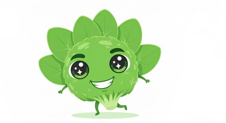 Fototapeta premium Playful Cartoon Spinach Character with a Joyful Expression on a Bright White Background for Kids