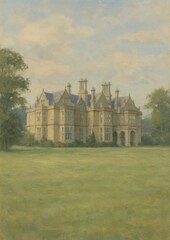 Obraz premium Vintage castle landscape painting wallpaper.