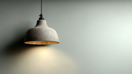 Obraz premium Modern pendant lamp concrete texture minimalistic style soft warm light interior detail hanging ceiling light contemporary home empty wall calm atmosphere photorealistic