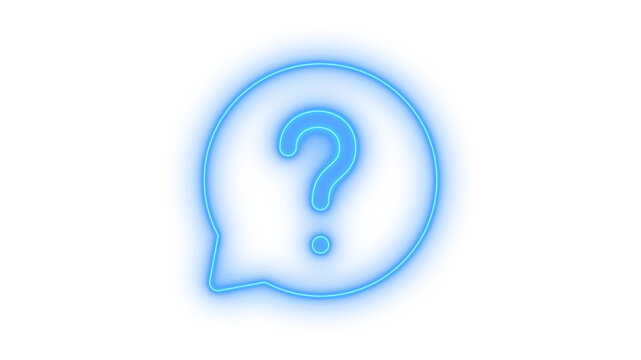Colorful glowing neon question mark symbol inside a chat speech bubble icon isolated on transparent background. Help. Support. FAQ. Query. Assistance.