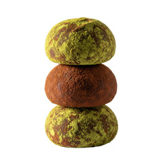 Stacked matcha and chocolate truffles