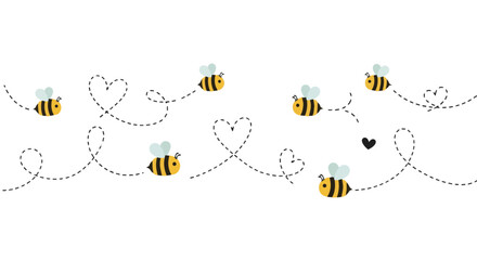 Seamless Cute Bee Pattern Vector Honey Bee Flight Path with Hearts © Mahmudul