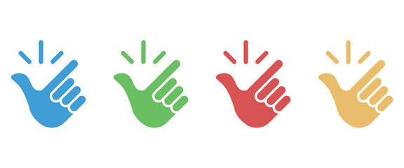Obraz premium Hand clicking gesture icons, colorful finger snap symbols, interactive touch gesture