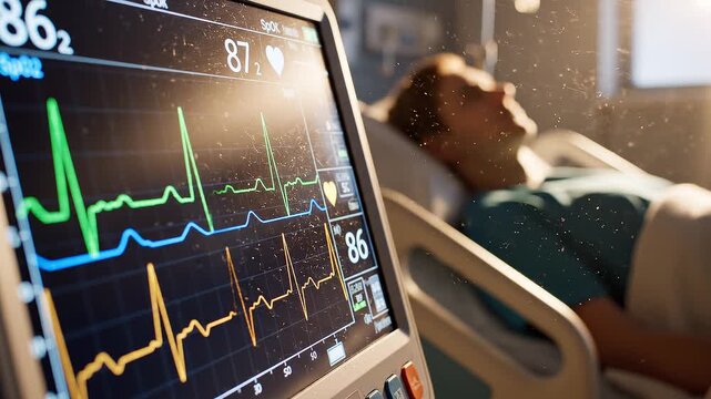 Medical Vital Signs Monitor and Patient in Hospital Ward